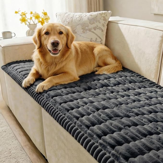 SureFit Couch Covers for Dogs,Washable Couch Protector for 3-Cushion Sofa,Non-Slip Paw Print Grip, Soft Skin-Friendly Furniture Cover for Pets, Thick and Cozy Slipcover for Sofa Cushions(28"x71" Gray)