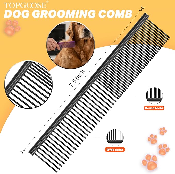 Dog Grooming Scissors Kit, Professional 6 in 1 Pet Scissors Sharp Shears Set - Straight, Thinning, Chunker, Curved Shears and Comb for Long Short Hair for Dog Cat (Set, Black)