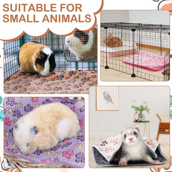 Reginary 4 Pcs Waterproof Guinea Pig Blankets Washable Small Animal Fleece Bedding Absorbent Guinea Pig Cage Liners Reusable Training Pee Pad Pet Sleep Mat for Hamster(Paw Print,35 x 24 Inch)