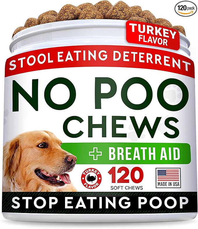 STRELLALAB No Poo Chews for Dogs - Coprophagia & Stool Eating Deterrent with Probiotics, Digestive Enzymes & Breath Aid Support - Stop Dog Poop Eating (120Ct, Turkey)