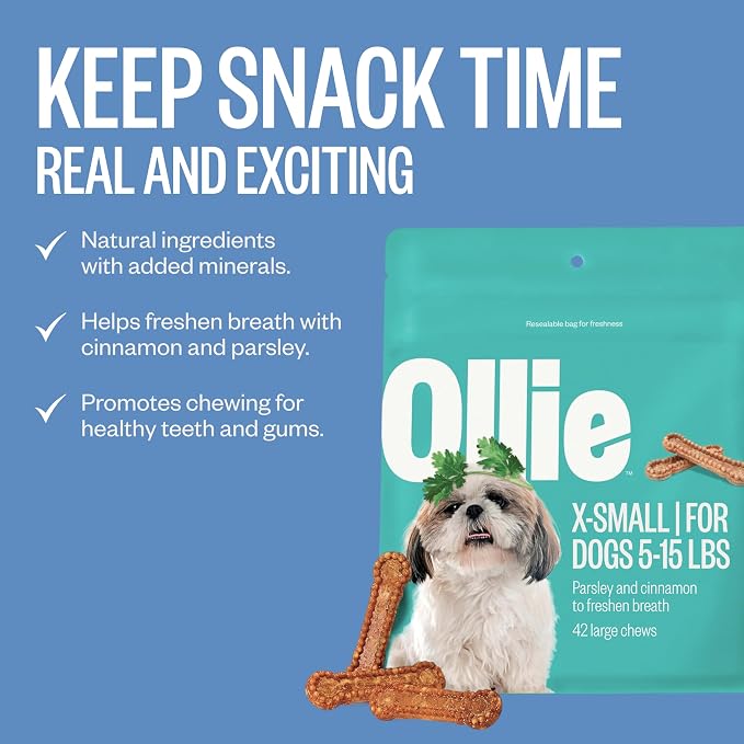 Ollie Dental Chews for Extra Small Dogs, 12 Oz, Fresh Breath, Teeth Cleaning Treats, Sticks for Dog Oral Care, with Parsley and Cinnimon, for Pups 5-15 lbs