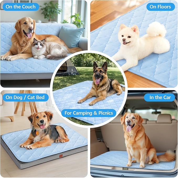 LOOBANI Dog Cooling Mat for Large Dogs 48"x28"- Cooling Pad for Dog, Cool Blanket for Dogs Machine Washable, Pet Cool Mat for Indoor, Outdoor, Couches, Crates, Car Seats for Trips (Blue, 48"x28")