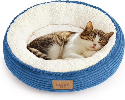 Love's cabin Round Donut Cat and Dog Cushion Bed, 20in Pet Bed for Cats or Small Dogs, Anti-Slip & Water-Resistant Bottom, Super Soft Durable Fabric Pet beds, Washable Luxury Bed Royal Blue