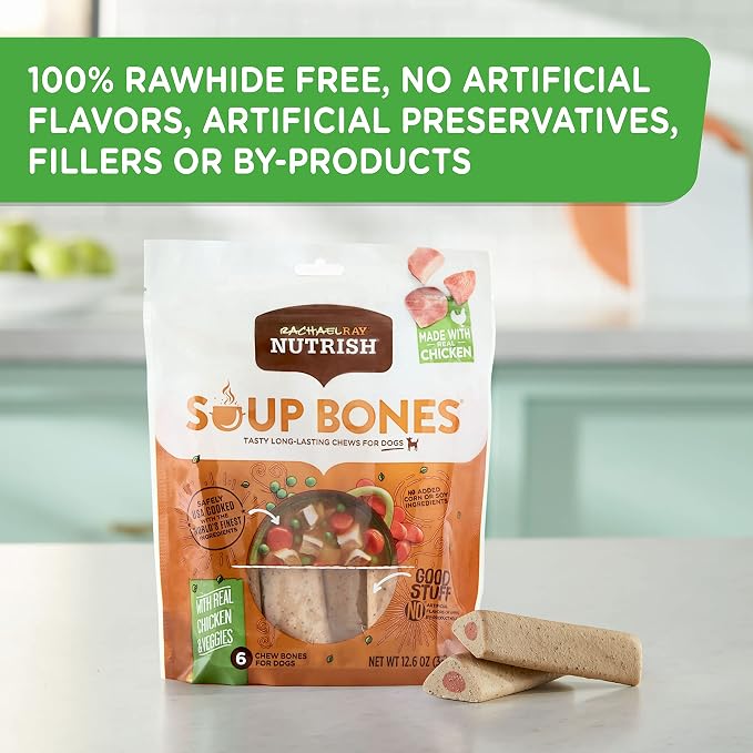 Nutrish Soup Bones Premium Dog Chews with Real Chicken and Veggies,6 Chews (Rachael Ray),(Pack of 2)