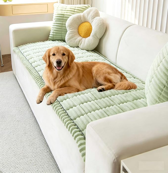 OTOB Couch Cover for Dogs Washable, Non Slip Plush Sofa Covers for 3 Cushion Couch, Fuzzy Pet Friendly Mat Bed Furniture Protector Sofa Slipcover, All Seasons (Matcha Green, 27.6" x 70.9")