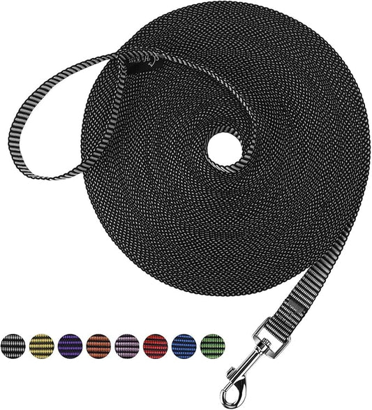 Hi Kiss Dog/Puppy Obedience Recall Training Agility Lead - 15ft 20ft 30ft 50ft 100ft Training Leash - Great for Training, Play, Camping, or Backyard(100ft,Black_White)