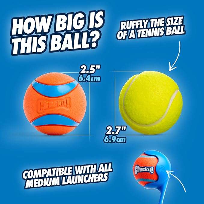 Chuckit! Ultra Ball Dog Toy, Medium (2.5 Inch Diameter) Pack of 1, for breeds 20-60 lbs