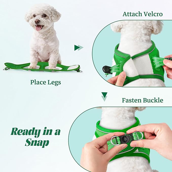YIMEIS Dog Harness and Leash Set, No Pull Soft Mesh Pet Harness, Reflective Adjustable Puppy Vest for Small Medium Large Dogs, Cats (Green, Medium (Pack of 1)
