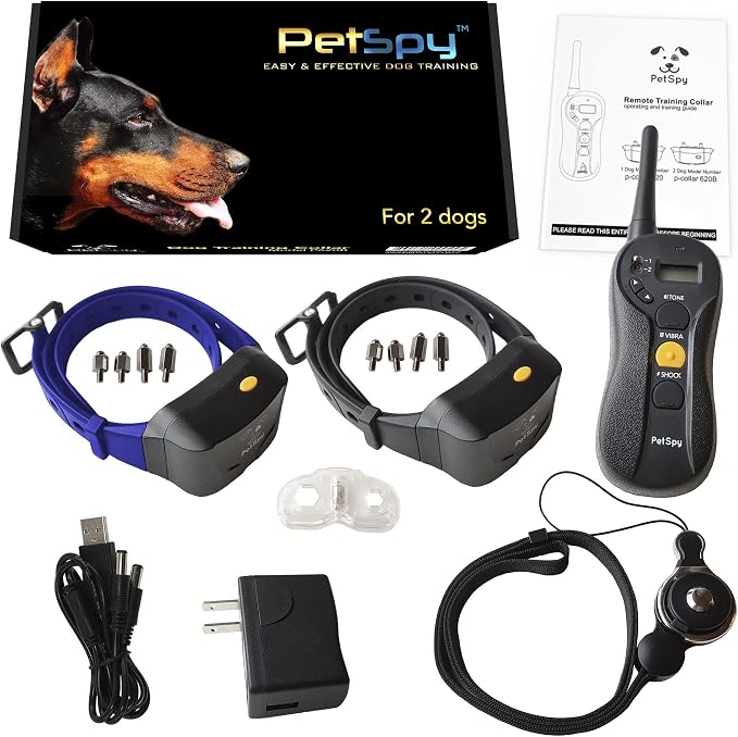 PetSpy P620 Dog Training Shock Collar for Dogs with Vibration, Electric Shock, Beep; Rechargeable and Waterproof Remote Trainer E-Collar - 10-140 lbs (Two Dogs - Bundle)
