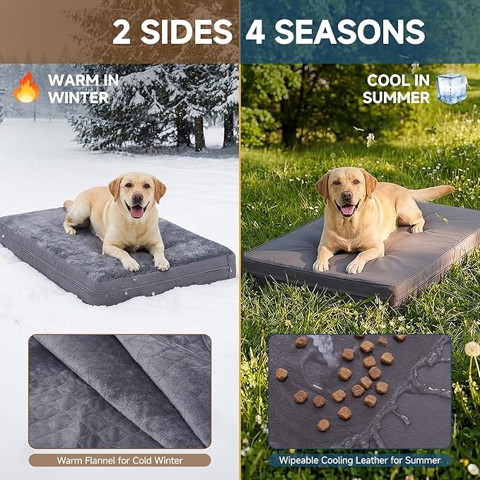 XL Waterproof Large Dog Bed, Outdoor Dog Bed for Crate, Kennel Beds Pet for Large Dogs, Waterproof, Wipeable, Anti-Slip, Washable, 41" x 27", Dark Grey
