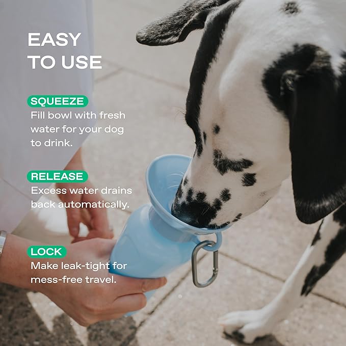 Springer Dog Water Bottle | Portable Travel Drinking Feeder Dispenser for Dogs & Puppies | As Seen on Shark Tank | Leak-Proof Bowl | BPA-Free | Outdoor Walking, Hiking & Travel | 22oz Indigo