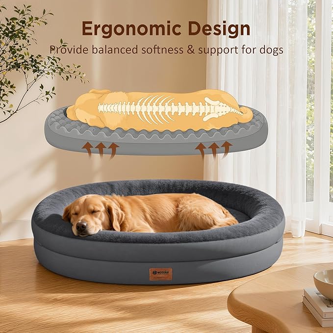 Orthopedic Dog Bed for Extra Large Dogs, XL Waterproof Dog Bed with Bolsters, Supportive Egg Crate Foam Pet Couch Bed with Removable Washable Cover & Non-Slip Bottom, Dark Grey