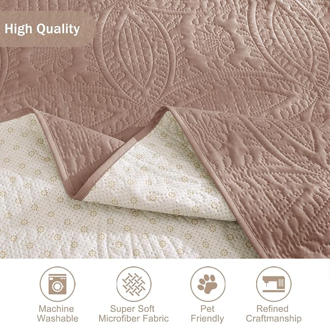 Quilted Recliner Chair Covers, Water-Repellent Recliner Slipcovers, Recliner Covers Stay in Place, Pet Friendly Recliner Cover for Dogs, Washable Couch Protector (Recliner 22", Dusty Pink)
