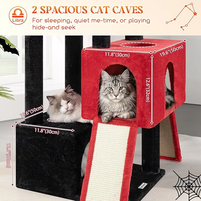 Globlazer Heavy Duty Cat Tree 78 inch Sturdy Gothic Cat Tower for 20lbs Large Adult Cats, Symmetrical Aesthetic Big Goth Cat Tree with Extra Large Platform, 2 Scratching Boards, Z78, Black Red