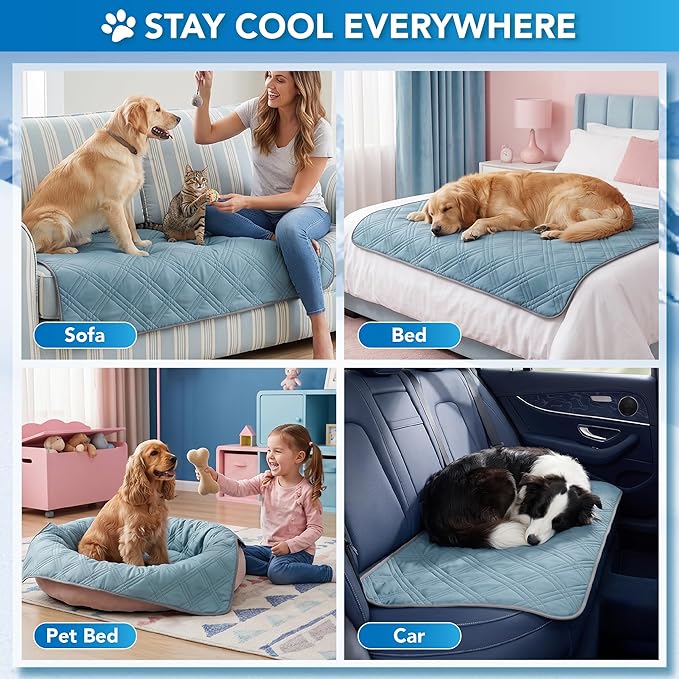PetAmi Dog Cooling Mat, Waterproof Self Cooling Dog Pad with Non-Slip Backing, Q-Max >4.0 Pet Cooling Mat for Crate, Couch, Kennel & Car, Indoor Outdoor Summer Use, Light Blue, 60x80