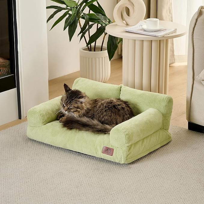 Hollypet Fluffy Dog Cat Bed Pet Couch Beds Plush Soft Warming Washable Puppy Bed for Small Medium Dogs and Large Cats, Cantaloupe Green, 24" L x 18" W x 10" Th
