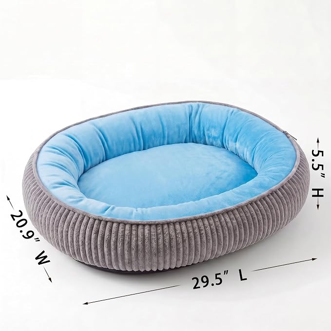 Calming Dog Bed for Medium to Large Dogs 30"x21" - Orthopedic Washable Pet Bed with Anti-Slip Bottom, Indoor Soft Cat Bed with Removable Cover (Sky Blue)