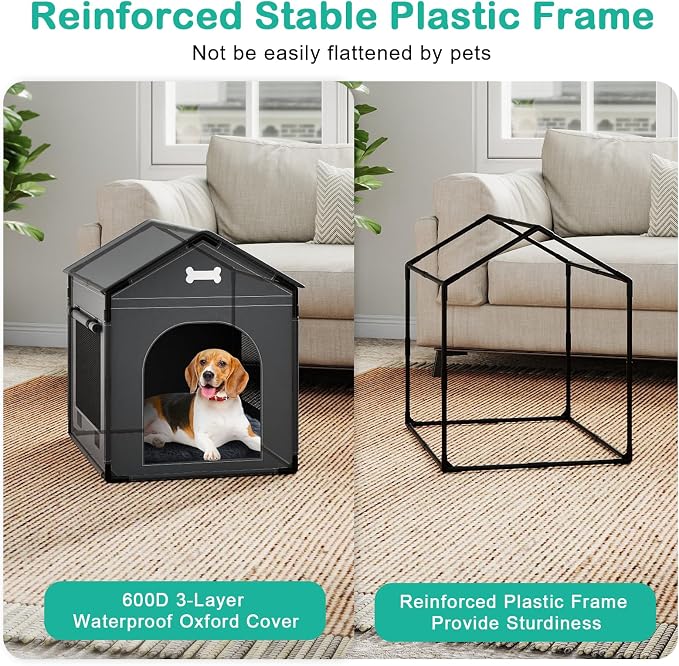 Large Dog House Indoor Outdoor Dog Kennel Bed Mat with Cushion for Small Medium Dogs Cats, Cozy Cooling Cat Nest Puppy Cave Sofa Pet Products Easy Assembly