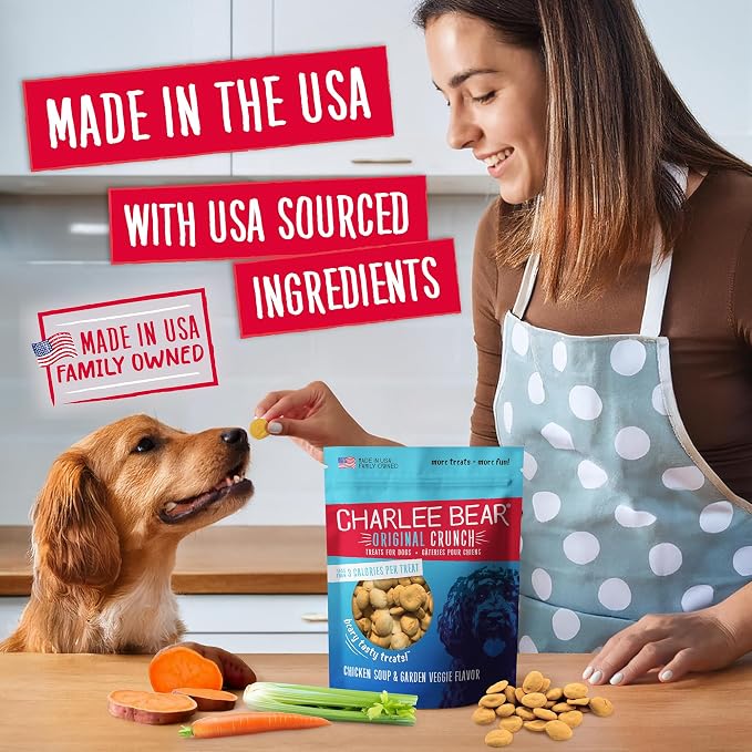 Charlee Bear Dog Training Treats, Chicken Soup & Garden Veggie Recipe, Low Calorie (Under 3 Calories), Limited Ingredient Crunchy Dog Treats, 16 oz. Resealable Bag