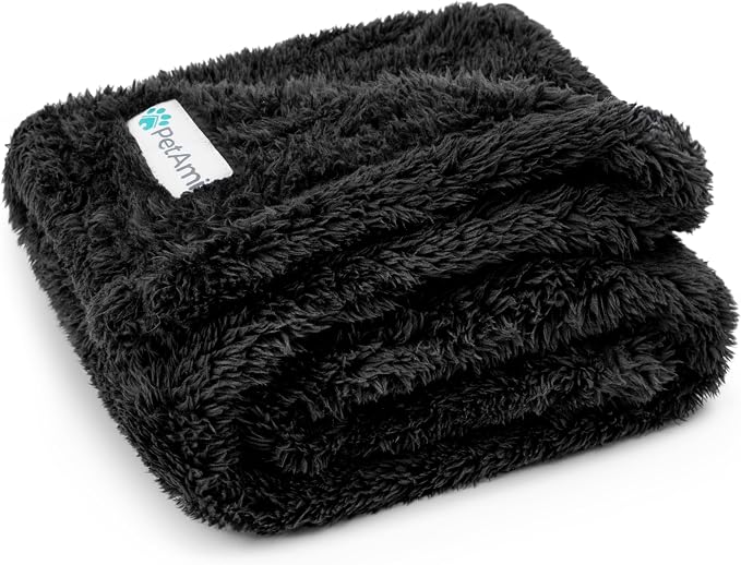 PETAMI Fluffy Fleece CAT and Dog Throw Blanket, Black, Medium