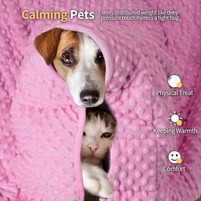 LaSyL Weighted Blanket for Pets | Thunder Blanket for Dogs Anxiety | Premium Soft Minky | Relaxation & Calming & Anti Anxiety | Used in Car, Bed, Couch | Pink, Washable Medium (32"x40")