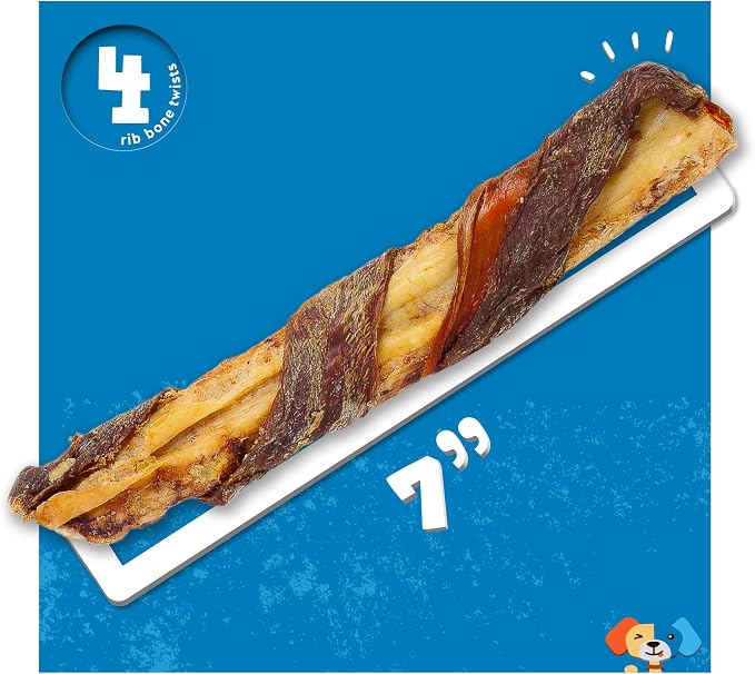 Jack&Pup 7" Beef Rib Bones for Dogs (4 Pack) – Beef Rib Bones Wrapped with Beef Jerky Twist for Flavor and Fun, Healthy High-Protein Dog Bones for Small & Large Dogs