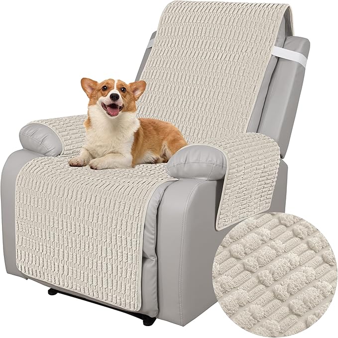 Foxdecor Recliner Chair Covers, Recliner Cover Non-Slip Chair Covers, Washable Recliner Couch Cover Furniture Protector, Cover for Recliner Chair with Elastic Straps. (Cream, 23" W)