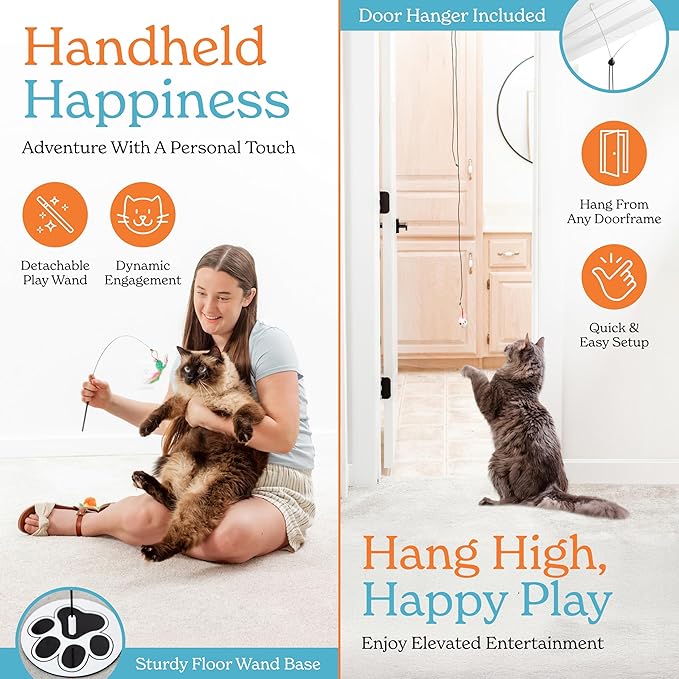 18-Piece Interactive Cat Toys for Indoor Cats, Cat Stuff Heavy Duty Self-Holding Floor Base & Suction Cup - Durable Feather Wand Bird Simulation Self Play Kitten Toys for Bored Adult Cats Juguete Gato