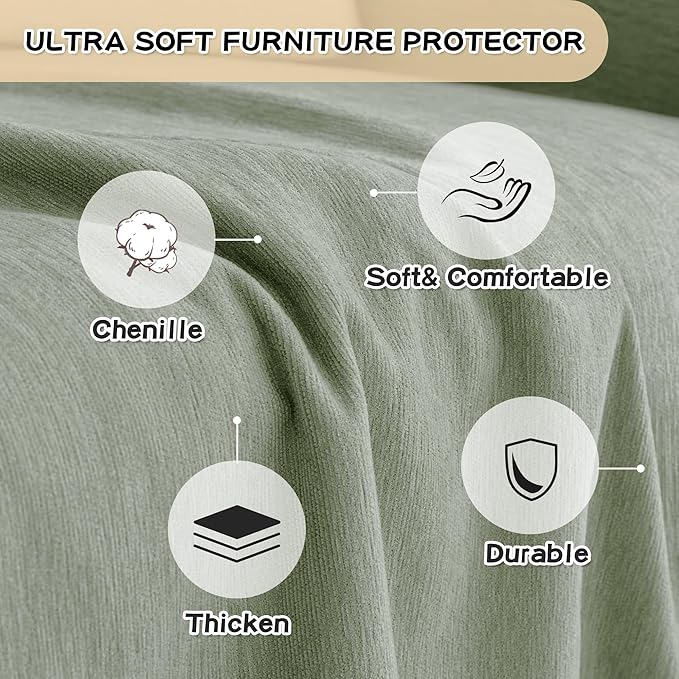 MYSKY HOME Sectional Slipcover Furniture Protector, Couch Cover for Sectional Sofa — 2 Pieces Sofa Cover for L Shape Sofa for Pet, Kid, Blanket for 2-3 Cushion Couch (71"x102"+71"x118", Sage Green)