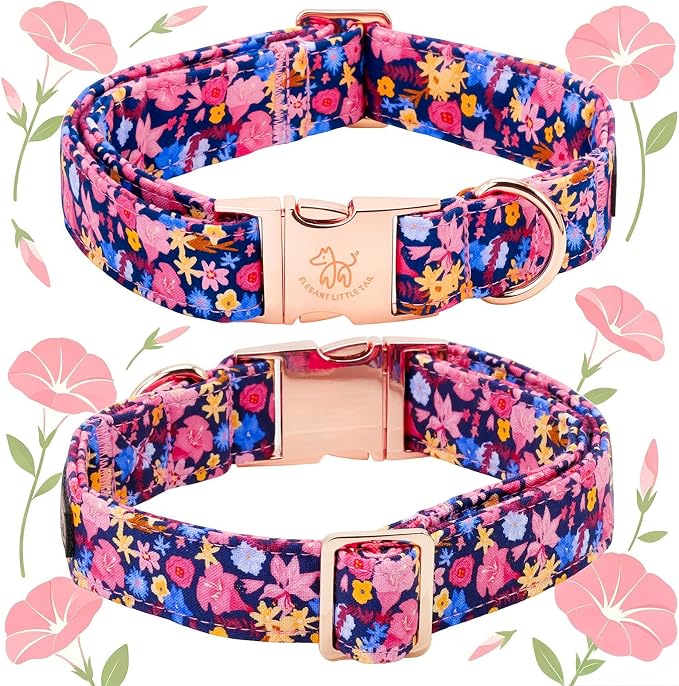 Elegant little tail Dog Collar, Floral Pattern Pet Collars with Bow Girl Cotton Bowtie Collars Spring Puppy Gift Adjustable Pet Collar for Small Dogs