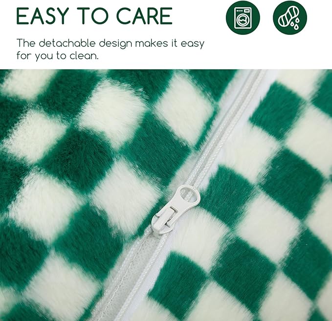 Hollypet Cat Bed Fluffy Plush Multifunctional Double-Layer Machine Washable Soft Warming Kitty Pet Couch Orthopedic Nest Beds for Small Cats and Dogs up to 13lbs, Forest Green ＆ White(25x20x13in)