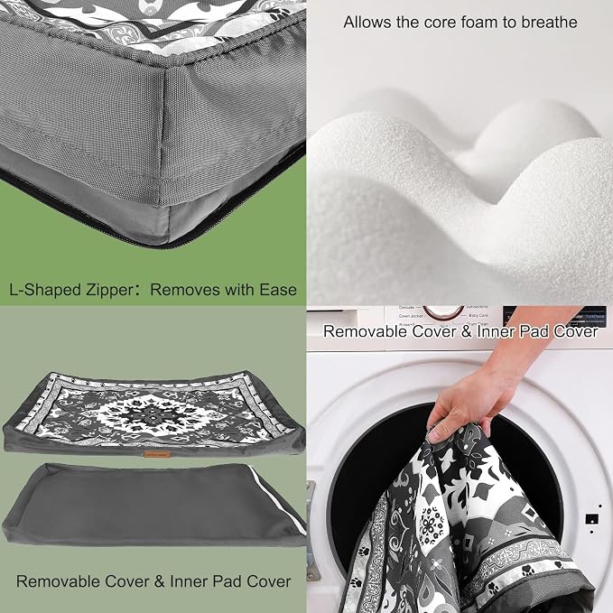 EXPAWLORER Outdoor Dog Bed Small Medium Size Dogs, Waterproof Orthopedic Pet Mattress with Removable Washable Cover Non-Slip Bottom Zipper & Carry Handles, Thick Egg Crate Foam Beds Sofa 36x27x3in