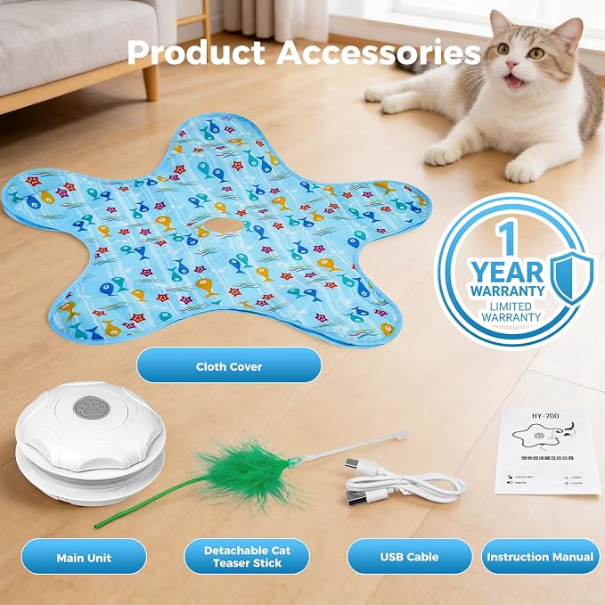 Duckart Interactive Cat Toy - Hide and Seek Automatic Cat Toy with Birdcall, Rechargeable & 3 Speeds, Auto Sleep/Wake Mode Kitten Toys, Safe ABS Material Cat Toys for Bored Indoor Adult Cats