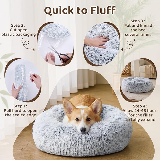 JOLLYVOGUE Dog Beds Large Sized Dog, 36 inches Calming Soft Anti-Anxiety Donut Dogs Bed, Washable Round Fluffy Cushion for Large Pets, Fits up to 80 lbs Pets