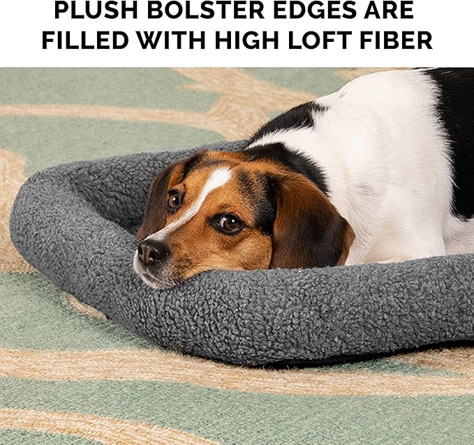 Furhaven Dog Bed for Large Dogs, 100% Washable, Sized to Fit Crates - Sherpa Fleece Bolster Crate Pad - Gray, Extra Large/XL, 42.0"L x 26.0"W x 3.0"Th