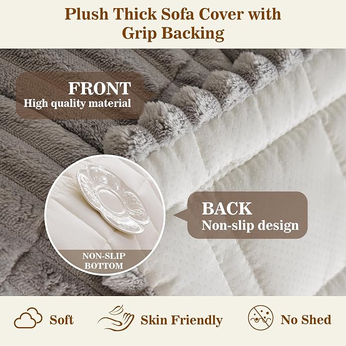 MYSKY HOME Couch Covers for 3 Cushion Sofa Pet Friendly, Couch Cover for Dogs, Sofa Covers for Pets Washable, Soft Non-Slip Sofa Slipcovers Furniture Protector Covers, Light Grey, 27.6" x 70.9"