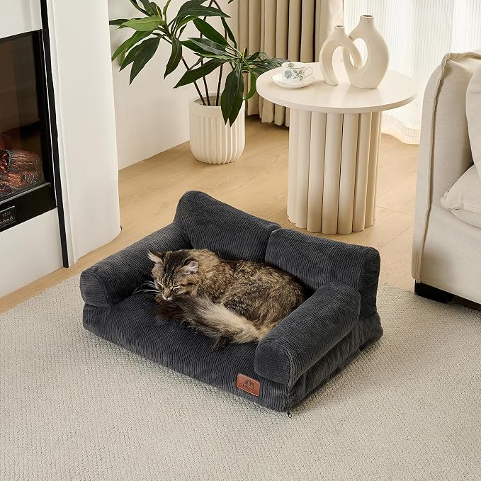 Hollypet Fluffy Dog Cat Bed Pet Couch Beds Plush Soft Warming Washable Puppy Bed for Small Medium Dogs and Large Cats, Dark Charcoal Gray, 24" L x 18" W x 10" Th