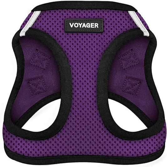 Best Pet Supplies - All Weather Mesh/Plush, Reflective, No Pull Harness for Small, Medium Dogs, Cats - Secure with Hook & Loop Fastener, Buckle, Double D-Rings - Purple/Black Trim, L