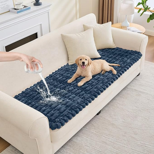 Waterproof Dog Couch Cover, Non Slip Pet Sofa Protector, Thick Fuzzy Couch Cover for Dogs, Machine Washable Furniture Protector, Scratch Resistant Pet Couch Mat(Berlin Blue, 28" x 83"/70 x 210cm)