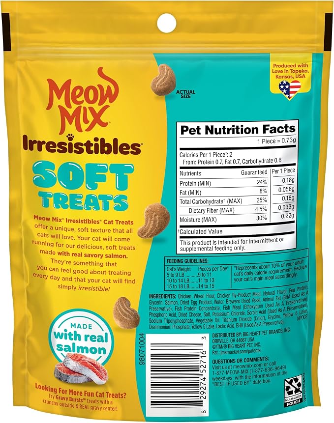 Meow Mix Irresistibles Soft Cat Treats Made with Real Salmon,3 Oz. Pouch,(Pack of 10)