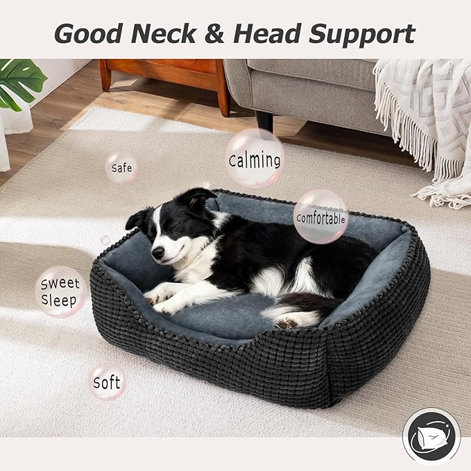 MIXJOY X-Large Dog Bed for Large, Medium, Small Dogs - Rectangle, Washable, Orthopedic, Soft Calming Sleeping Puppy Bed - Durable Pet Cuddler with Anti-Slip Bottom - XL (35"x25"x9")