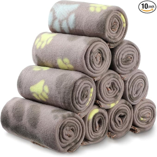 Tatuo 10 Pieces Pet Blankets with Paw Print Dog Cat Fleece Blankets Soft Warm Sleep Mat Pad Bed Cover for Kitten Puppy and Other Small Animals, 24 x 28 Inch(Cute Color)