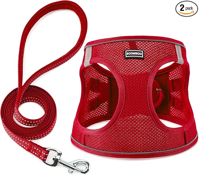 Dog Harness with Leash Set, No Pull Adjustable Reflective Step-in Puppy Pet Vest Harnesses for Small Medium Large Dogs and Cats,Red S