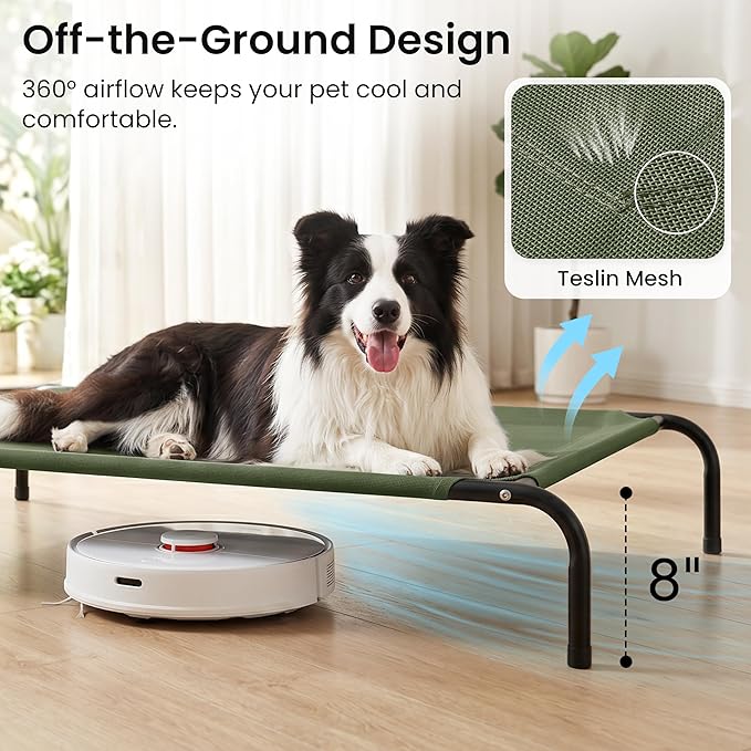 Love's cabin Elevated Cooling Dog Bed for Large Dogs, Portable Indoor & Outdoor Raised Pet Dog Cat Cot, Durable Summer Frame with Breathable Mesh, Olive Green, 48 inches