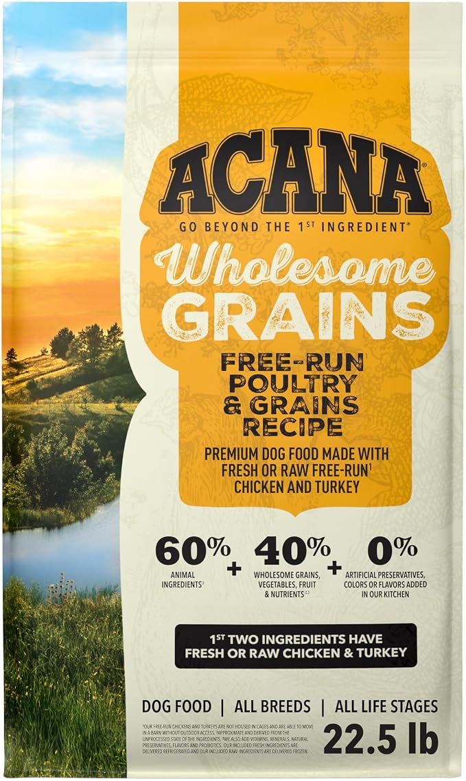 ACANA Wholesome Grains Dry Dog Food Free-Run Poultry & Grains Recipe with Cage-Free Eggs 22.5lb Bag
