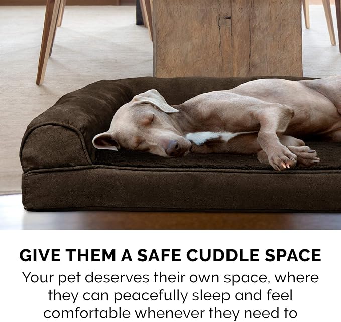 Furhaven Memory Foam Dog Bed for Large Dogs w/ Removable Bolsters & Washable Cover, For Dogs Up to 125 lbs - Plush & Suede Sofa - Espresso, Jumbo Plus/XXL