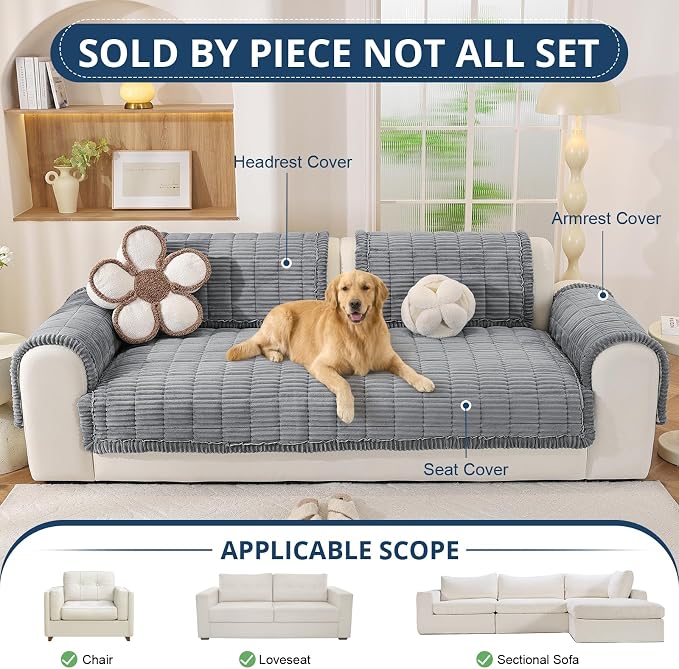 OstepDecor Couch Cover for Dogs, Washable Non Slip Sofa Cover for Pets, Soft Couch Covers for Sofa, Loveseat and Sectional, Furniture Protector Against Pet Hair & Scratches (35.4" x 63", Blue Grey)