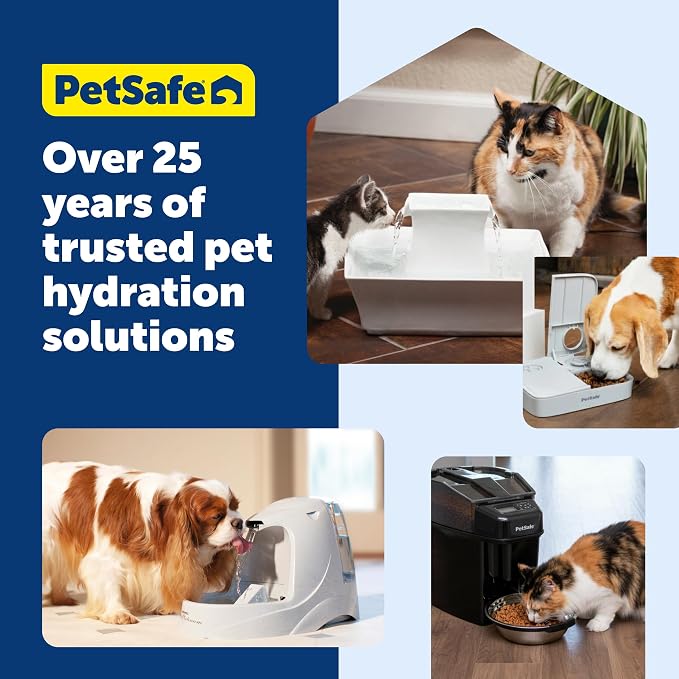 PetSafe Ceramic Pet Fountain for Cats and Small Dogs 60 Oz Water Capacity Whisper-Quiet Water Flow Great for Shy or Timid Pets Fresh, Filtered Water - Extra Carbon and Foam Filters Included