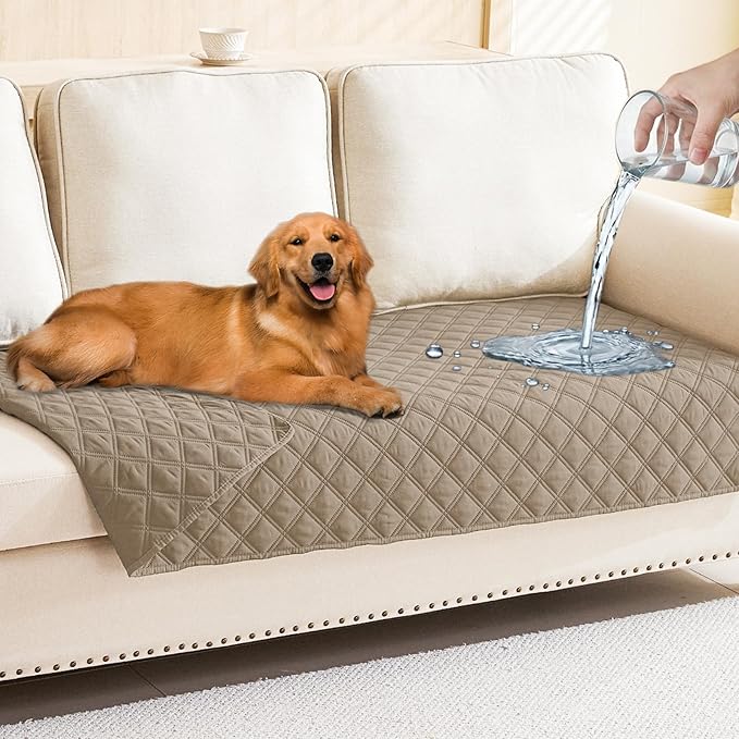 Smiry Waterproof Dog Bed Cover Pet Blanket, Soft Washable Dog Blanket for Furniture Bed Couch Sofa Reversible, Checkered (30"x70", Taupe/Taupe)