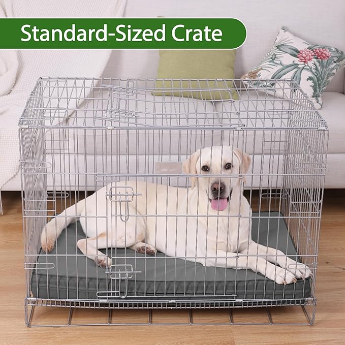 Vonabem Outdoor Waterproof Dog Bed Washable, Large Crate Pad 35 inch, Wipeable Leather Pet Beds with Removable Cover Reversible, Orthopedic Foam Anti-Slip Kennel Pads 35"x22" Grey